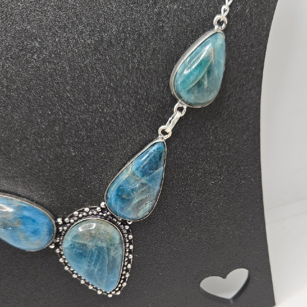 5 Stone Blue Appatite Necklace 18" NWOT - Picture 7 of 9